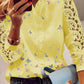 Lace Butterfly Print V Neck Long Sleeve Patchwork Casual Blouse