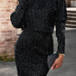 Black Sequin Long Sleeve Slim Fit Party Mini Dress