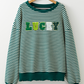 Green Stripe Chenille LUCKY Patched Pattern St Patrick Long Sleeve Top