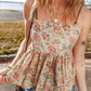 Apricot Floral Print Spaghetti Straps Ruffled Peplum Tank Top