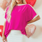 Rose Red Oversized Color Block Boat Neck Tunic Blouse