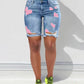 Colorblock Letter Print Ripped 2 In 1 Denim Shorts