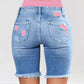 Colorblock Letter Print Ripped 2 In 1 Denim Shorts
