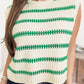 Bright Green Striped Round Neck Casual Sweater Vest
