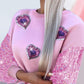 Heart Pattern Contrast Sequin O Neck Long Sleeve Sweet Pullover Top