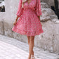 Pink Ditsy Floral Print Lantern Sleeve Ruffles Shirred Dress
