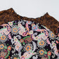 Black Plus Size Paisley Floral Print V Neck Bubble Sleeve Blouse