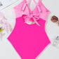 Rose Red Ric Rac Trim Contrasted Patchwork Cutout One Piece Swimsuit