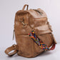 Chestnut Geometric Crochet Strap PU Leather Large Backpack