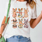 White Floral Bunny Graphic Crewneck Easter Fashion Tee