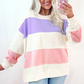 Beige Colorblock Patchwork Drop Shoulder Crewneck Sweatshirt