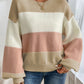 Dusty Pink Color Block Lantern Sleeve Drop Shoulder Sweater