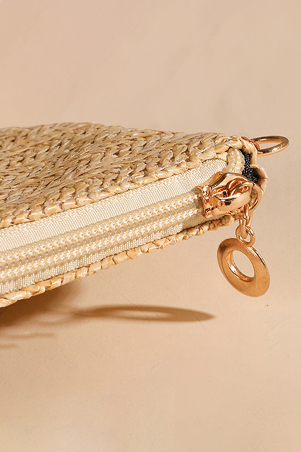 Oatmeal Straw Woven Zipper Chain Shoulder Bag