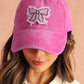 Rose Red Bow Knot Patchwork Washed Adjustable Baseball Cap