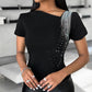 Rhinestone Decor Asymmetrical Neck T Shirt
