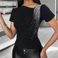 Rhinestone Decor Asymmetrical Neck T Shirt