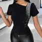 Rhinestone Decor Asymmetrical Neck T Shirt