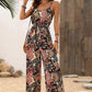 Black Floral Print Belted Sleeveless Wide Leg Jumpsuit