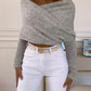 Off Shoulder Crisscross Wrap Knit Sweater