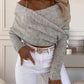 Off Shoulder Crisscross Wrap Knit Sweater