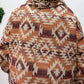 Red Plus Size Western Fashion Aztec Patterned Half Zip High Neck Hoodie