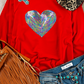 Red Bold Sequin Heart Crewneck Valentines Pullover Sweatshirt