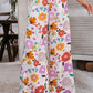 Pink Boho Print Wide Leg High Waist Casual Pants
