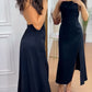 Halter Sleeveless Backless Maxi Dress Casual Shirred Back Side Slit Vacation Dress