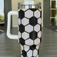 White Rhinestone Soccer Ball Print Game Day 40 Oz Tumbler