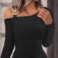 Chain Decor Cold Shoulder Ribbed Bodycon Dress