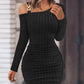 Chain Decor Cold Shoulder Ribbed Bodycon Dress
