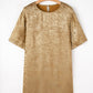Gold Metallic Luster Crewneck Mini T-Shirt Dress