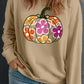 Apricot Plus Size Floral Pumpkin Print O Neck Halloween Sweatshirt