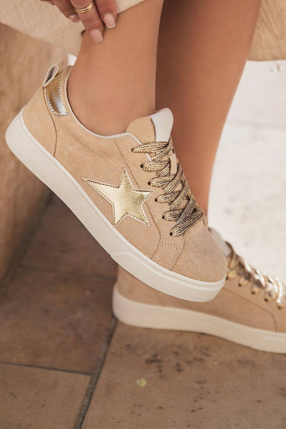 Buckskin Star Glitter Patchwork Lace-up Sneakers