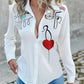 Figure Heart Print Buttoned Top