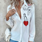 Figure Heart Print Buttoned Top