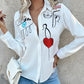 Figure Heart Print Buttoned Top