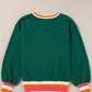 Blackish Green Colorblock Striped Trim Drop Shoulder Sweater