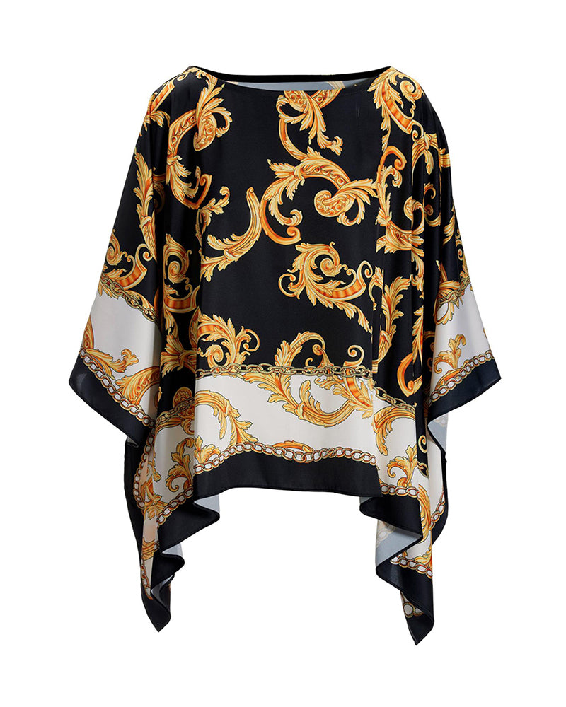 Colorblock Baroque Print Batwing Sleeve Top