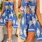 2 Pieces Outfit Floral Print Halter Sleeveless Long Slit Top and Casual Shorts Set