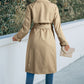 Pale Khaki Solid Color Lapel Collar Waist Tie Wind Coat
