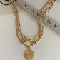 Gold Plated Vintage Carved Coin Pendant Chain Necklace