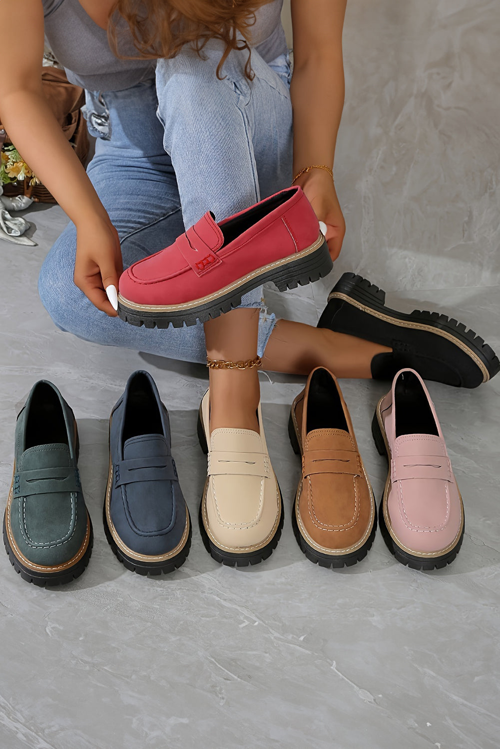 Black Faux Suede Slip-on Chunky Loafers