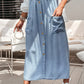 Beau Blue Buttoned Front High Waist Side Pockets Denim Maxi Skirt