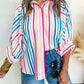 Pink Stripe 3/4 Sleeve Button Up Casual Shirt