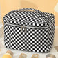 Black Checkered Print Zipper Large Toiletry Bag with Handle