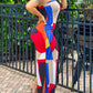 Colorblock Geometric Print Bandeau Slit Maxi Dress