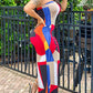 Colorblock Geometric Print Bandeau Slit Maxi Dress