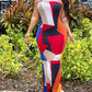 Colorblock Geometric Print Bandeau Slit Maxi Dress