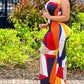 Colorblock Geometric Print Bandeau Slit Maxi Dress